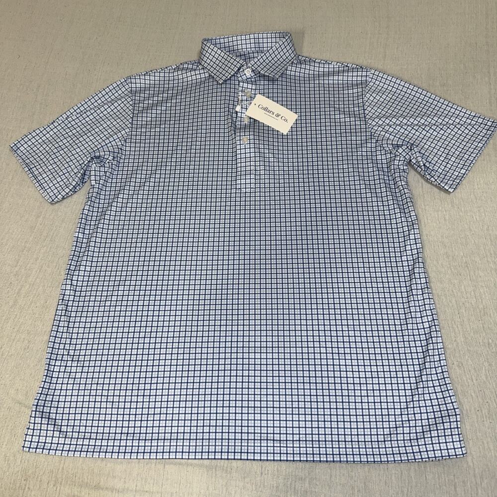 Collars & Co Golf Polo Navy Blue Gingham Checks Size Large Preppy Relaxed NWT